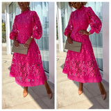 패션 스탠드 칼라 레이스 드레스 프렌치 퍼프 롱 슬리브 타이트 드레스 홀로우 아웃 우아한 베스디소드 캐주얼 파티 생일 스커트 