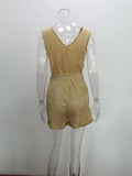 Women's Casual V-neck Monochromatic Jumpsuit, Five-Point Shorts, European and American, Summer, New, 2024
