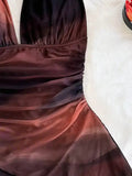 GETADME-2025 Europe and the United States Fashion Gauze Printed Neck Sleeveless Sexy Tight Deep V Short Sexy Pure Backless Dress
