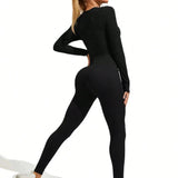 Getadme Fall new hot sale sexy bodysuit for women solid color ribbed long sleeve zipper bodycon sporty clothing rompers women's jumpsuit