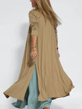 2025 New Solid Color Pullover V-Neck Beach Resort Elegant Long Dress Loose Sleeve Cardigan Casual Two Piece Se t