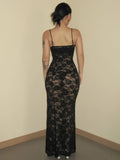 GETADME-Dulzura See Through Ruffled Patchwork Lace Cami Maxi Dress Sleeveless Sexy Long Dress Party Club  Autumn Y2K