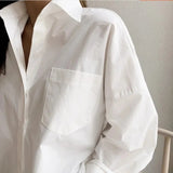 GETADME-Office Lady Elegant White Casual Loose Blouses Fashion New Cotton Long Sleeve Women Shirt Turndown Collar Tops