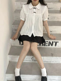 GETADME-Kawaii White Lolita Lace Blouse Women Gothic Preppy Style Vintage Peter Pan Collar Short Sleeve Shirt Girl Summer Cute Top Mujer
