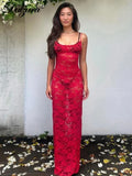 GETADME-Dulzura See Through Ruffled Patchwork Lace Cami Maxi Dress Sleeveless Sexy Long Dress Party Club  Autumn Y2K