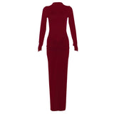 솔리드 섹시 드레스 여성 가을 ​​신상품 스트리트 패션 폴드 O넥 긴팔 캐주얼 슬림 맥시 드레스 우아한 니트 드레스