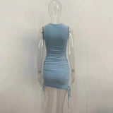 Getadme 섹시 레이스업 드로스트링 폴드 니트 슬림 바디콘 드레스 여성 민소매 솔리드 컬러 스키니 드레스 우아한 클럽 파티 베스디소