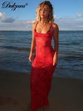 GETADME-Dulzura See Through Ruffled Patchwork Lace Cami Maxi Dress Sleeveless Sexy Long Dress Party Club  Autumn Y2K