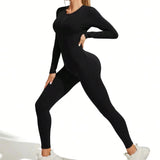 Getadme Fall new hot sale sexy bodysuit for women solid color ribbed long sleeve zipper bodycon sporty clothing rompers women's jumpsuit
