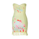 GETADME-Hugcitar 플로럴 프린트 러플 스트랩리스 우아하고 섹시하며 슬림한 귀여운 미니 드레스 여름 여성 패션 의상 해변 축제 생일