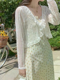 GETADME-Women Summer Sun Protection Coat Lace Bow Ruffle Cardigan Shirt Female Blouse Tops for Woman Covers Blusa White Y2K Korean Shirt