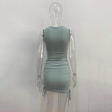 Getadme 섹시 레이스업 드로스트링 폴드 니트 슬림 바디콘 드레스 여성 민소매 솔리드 컬러 스키니 드레스 우아한 클럽 파티 베스디소