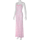 GETADME-Dulzura See Through Ruffled Patchwork Lace Cami Maxi Dress Sleeveless Sexy Long Dress Party Club  Autumn Y2K