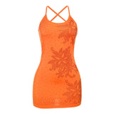 GETADME-이상한 고양이 꽃 라인스톤 드레스 여성 섹시 로우넥 크로스 붕대 백리스 패션 휴가 해변 파티 스타일 미니 바디콘