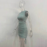 Getadme 섹시 레이스업 드로스트링 폴드 니트 슬림 바디콘 드레스 여성 민소매 솔리드 컬러 스키니 드레스 우아한 클럽 파티 베스디소