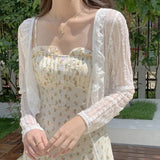 GETADME-Women Summer Sun Protection Coat Lace Bow Ruffle Cardigan Shirt Female Blouse Tops for Woman Covers Blusa White Y2K Korean Shirt