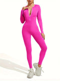Getadme Fall new hot sale sexy bodysuit for women solid color ribbed long sleeve zipper bodycon sporty clothing rompers women's jumpsuit