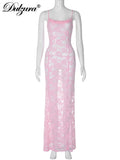 GETADME-Dulzura See Through Ruffled Patchwork Lace Cami Maxi Dress Sleeveless Sexy Long Dress Party Club  Autumn Y2K