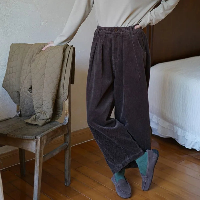 Getadme corduroy Large size Loose Solid color High Waist harem Women Autumn Winter vintage Fashion All-match trend Appear thin Straight