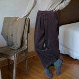 Getadme corduroy Large size Loose Solid color High Waist harem Women Autumn Winter vintage Fashion All-match trend Appear thin Straight