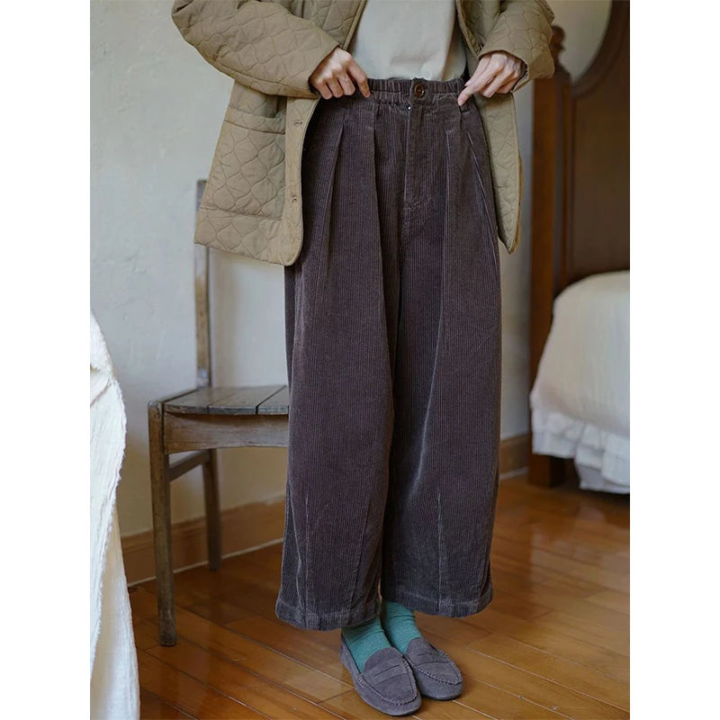 Getadme corduroy Large size Loose Solid color High Waist harem Women Autumn Winter vintage Fashion All-match trend Appear thin Straight