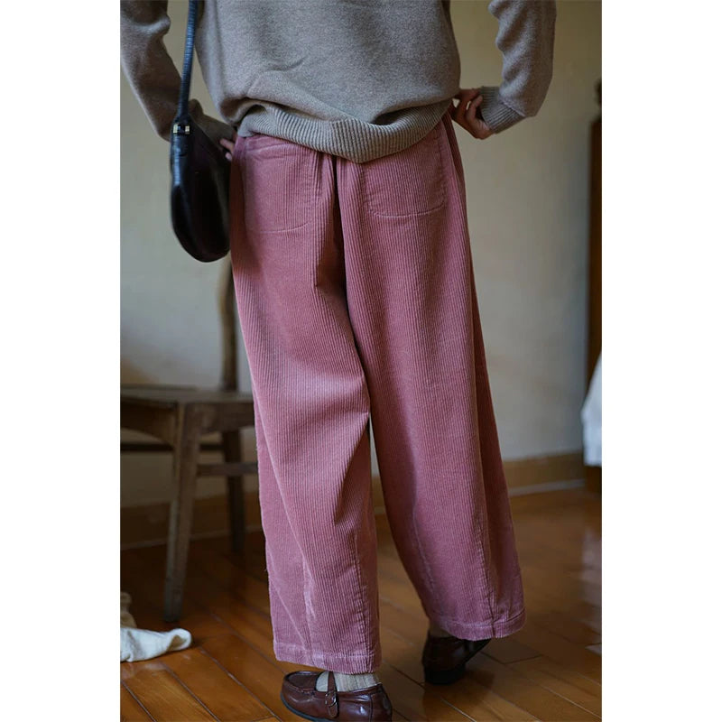 Getadme corduroy Large size Loose Solid color High Waist harem Women Autumn Winter vintage Fashion All-match trend Appear thin Straight