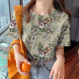 Women's Flower T-shirt Fashion Crew Neck Clothing Casual Comfort Short Sleeved Summer Loose Breathable Top Women's T-shirt