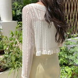 GETADME-Women Summer Sun Protection Coat Lace Bow Ruffle Cardigan Shirt Female Blouse Tops for Woman Covers Blusa White Y2K Korean Shirt