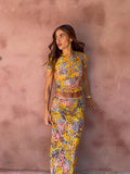 GETADME-Elegant Flower Print Short Sleeve Shirt Long Skirt Set Women Bodycon O-neck Tops Skirt 2025 New Vocation Beach Street Outfit