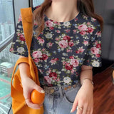 Women's Flower T-shirt Fashion Crew Neck Clothing Casual Comfort Short Sleeved Summer Loose Breathable Top Women's T-shirt