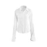 GETADME-Sexy Slim Flared Sleeve Women's Shirt Solid Lapel Single-breasted Back Bandage Tunic Female Blouses Spring Trend New Lady