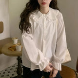 GETADME-Gidyq Vintage Women White Shirt Preppy Style Fashion Elegant Female Long Sleeve Blouse Y2K Sweet Kawaii All Match Shirts