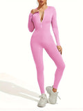 Getadme Fall new hot sale sexy bodysuit for women solid color ribbed long sleeve zipper bodycon sporty clothing rompers women's jumpsuit