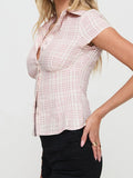 GETADME-hirigin Women's Y2K Short Sleeve Plaid Button Down Shirt Button Down Blouses Tops Casual Summer Shirt Tops 90s Streetwear