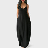 GETADME-2025 European and American Women's Cross border Summer New Product Solid Color Sexy Deep V Sling Dress