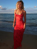GETADME-Dulzura See Through Ruffled Patchwork Lace Cami Maxi Dress Sleeveless Sexy Long Dress Party Club  Autumn Y2K