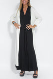 2025 New Solid Color Pullover V-Neck Beach Resort Elegant Long Dress Loose Sleeve Cardigan Casual Two Piece Se t