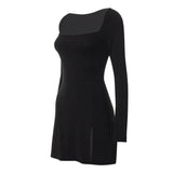 여성 섹시 미니 드레스 솔리드 신상품 봄 패션 긴팔 레이스업 스플릿 바디콘 드레스 레이디 우아한 니트 드레스 의류