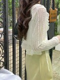 GETADME-Women Summer Sun Protection Coat Lace Bow Ruffle Cardigan Shirt Female Blouse Tops for Woman Covers Blusa White Y2K Korean Shirt