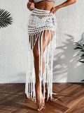 GETADME-크로셰 태슬 비키니 커버업 드레스 비치웨어 여성 타이업 수영복 태슬 롱 스커트 수영복 커버업 비치 드레스