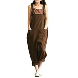 Fashion Women Casual Loose Solid Jumpsuit Spring Strap Dungaree Harem Trousers with Pockets Overalls Plus Size 5XL