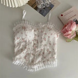 Y2k Tops French Floral Wood Ear-hem Camisole Women's Outer Wear with Breathable Lace Back-beautiful Underwear for Summer