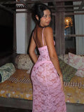 GETADME-Dulzura See Through Ruffled Patchwork Lace Cami Maxi Dress Sleeveless Sexy Long Dress Party Club  Autumn Y2K