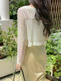 GETADME-Women Summer Sun Protection Coat Lace Bow Ruffle Cardigan Shirt Female Blouse Tops for Woman Covers Blusa White Y2K Korean Shirt