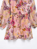TRAF Womens Dresses Flower Print Elegant Short Dress Spring 2025 New Ruffles Mini Dress Women Long Sleeve Evening Party Dresses