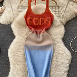 Robe moulante dos nu à blocs de couleurs pour femme GETADME-2025, sexy et tendance, idéale pour le printemps et l'été. Robe courte d'été.
