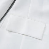 GETADME-Sexy Backless Blazers Coat Women White Lapel Hidden Buckle Long Sleeve Pocket Coats Female 2025 Summer Lady Outwear