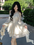 Fashion New Princess Short Dresses for Women Long Sleeve Casual Ruffles A-line Elegant Chic Vestidos Female Vintage Clothes