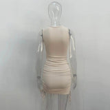 Getadme 섹시 레이스업 드로스트링 폴드 니트 슬림 바디콘 드레스 여성 민소매 솔리드 컬러 스키니 드레스 우아한 클럽 파티 베스디소