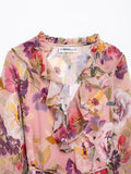 TRAF Womens Dresses Flower Print Elegant Short Dress Spring 2025 New Ruffles Mini Dress Women Long Sleeve Evening Party Dresses